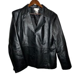 Women's Vintage Worthington Black Leather Blazer Jacket